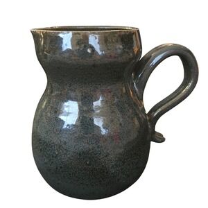 CW Signed Studio Pottery Pitcher Dark Grey Speckled Glaze Artisan Creamer 6.5"